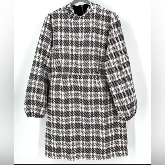 Ivy City Co Anne in Black White Plaid Tweed Mock Neck Sheath Dress Size XXL - Picture 4 of 6